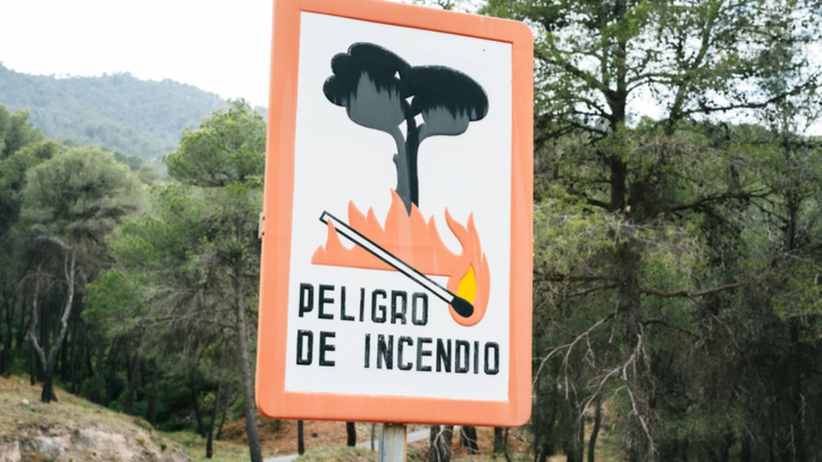 An image of a forest fire warning sign in Spain