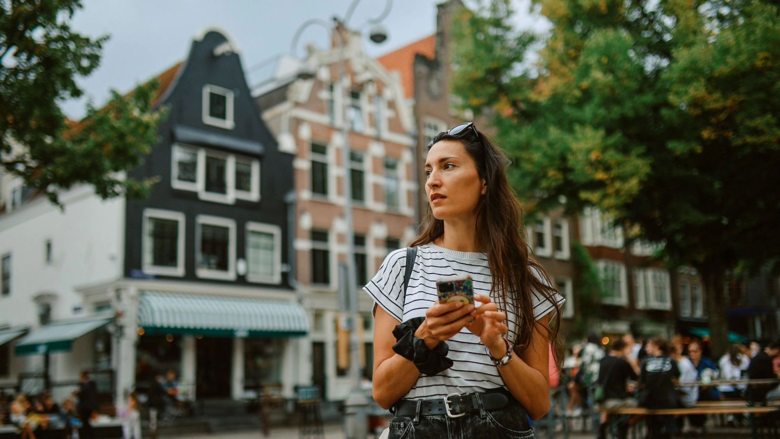 Female tourist visiting Amsterdam city, Netherland