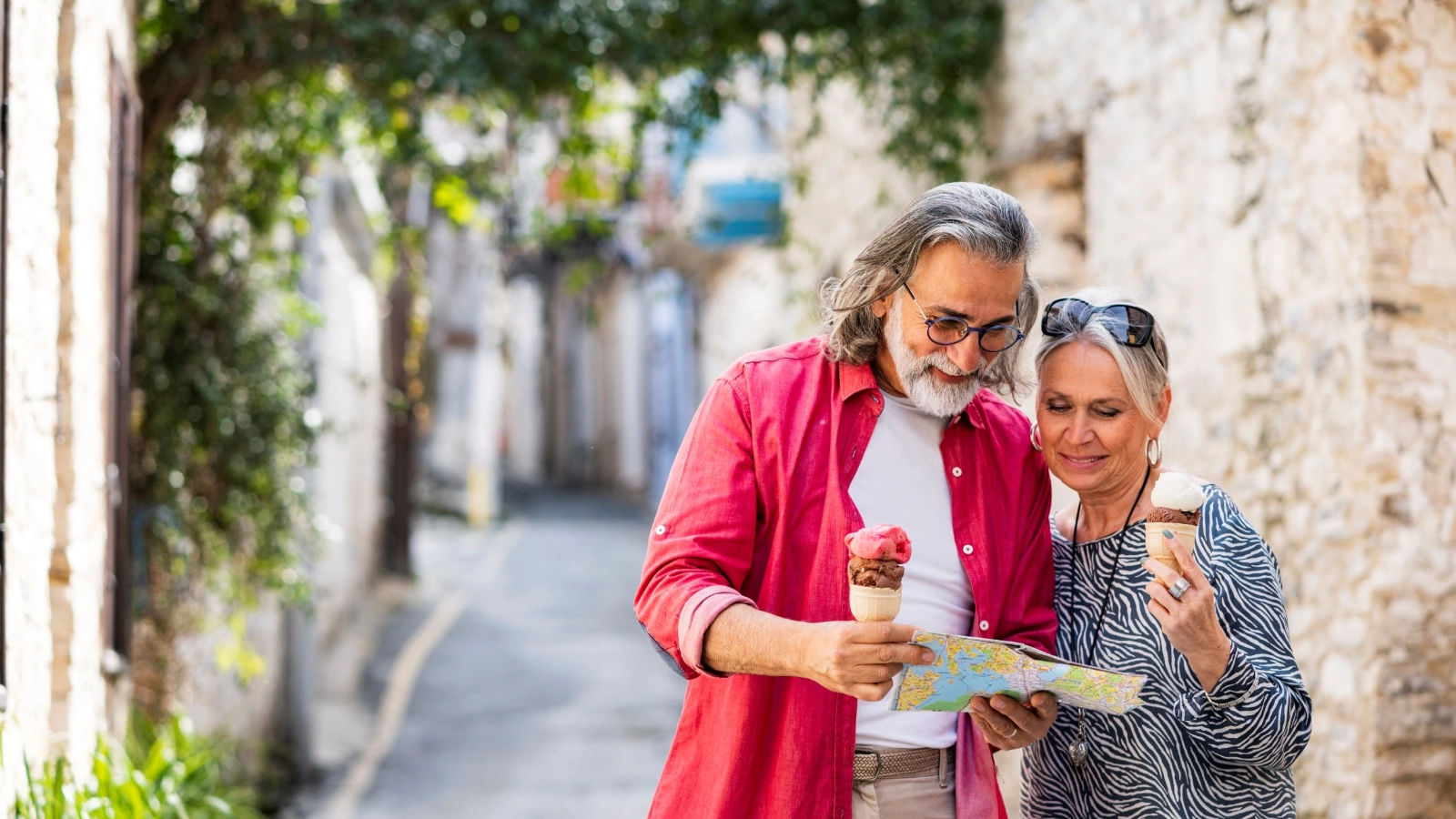 Couple visiting old village of Lefkara , Cyprus